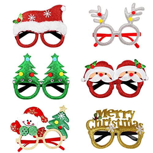 SUNCHE Weihnachtsbrillen, Lustige Weihnachten Brille, Weihnachten Brille Kreative, Glitzernde Weihnachts Brille Rahmen - Geweihe Mütze Weihnachtsbaum Design, Dekoration für Kinder Erwachsene, 6 Stück SUNCHE Weihnachtsbrillen, Lustige Weihnachten Brille, Weihnachten Brille Kreative, Glitzernde Weihnachts Brille Rahmen - Geweihe Mütze Weihnachtsbaum Design, Dekoration für Kinder Erwachsene, 6 Stück von HONGECB