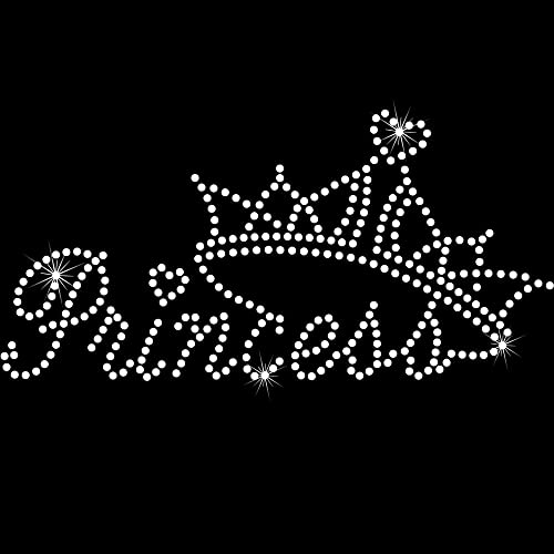 2 Stück Prinzessin Kristall Strass Bügelbilder DIY Prinzessin mit Krone Strass Transfers Glitzer Niedliches Muster Aufbügeln für Kleidung Tasche Dekor (Weiß, 15,7 x 7,6 cm) von HONGLIHAI