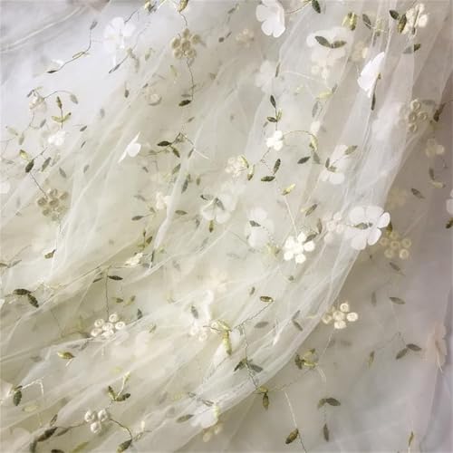 35"x51" Tüllstoff Meterware Blumenstickerei Netzspitze Stoff Weicher Tüll Spitzenstoff für DIY Kleidung Kleid Design Damen Kleid Hochzeitskleid Vorhang Dekor (Aprikose, 1 Yard (90 x 130 cm)) von HONGLIHAI
