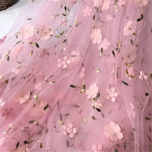 35"x51" Tüllstoff Meterware Blumenstickerei Netzspitze Stoff Weicher Tüll Spitzenstoff für DIY Kleidung Kleid Design Damen Kleid Hochzeitskleid Vorhang Dekor (Rosa, 1 Yard (90 x 130 cm)) von HONGLIHAI