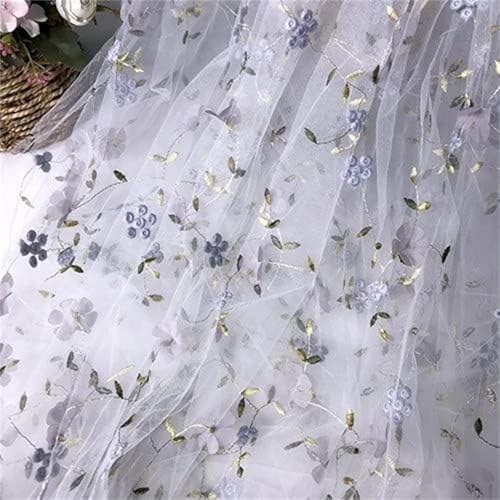 35"x51" Tüllstoff Meterware Blumenstickerei Netzspitze Stoff Weicher Tüll Spitzenstoff für DIY Kleidung Kleid Design Damen Kleid Hochzeitskleid Vorhang Dekor (grau, 1 Yard (90 x 130 cm)) von HONGLIHAI