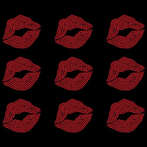 9 Stück Lippen Kristall Strass Bügelapplikation Transfer DIY Lippen T-Shirt Gesichtsmaske Tasche Transfer Aufkleber Glitzer Strass Muster Dekoration (Rot) von HONGLIHAI