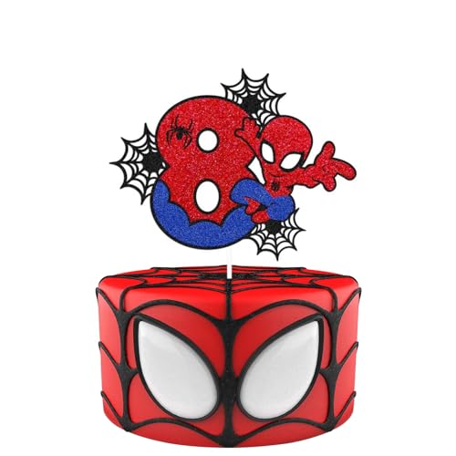 Kuchendekoration zum 8. Geburtstag, Spiderman-Kuchendekoration, personalisierbar, für Kinder, Jungen, Mädchen, Spinnen-Kuchendekorationen für Kindergeburtstag, Partyzubehör von HONGP
