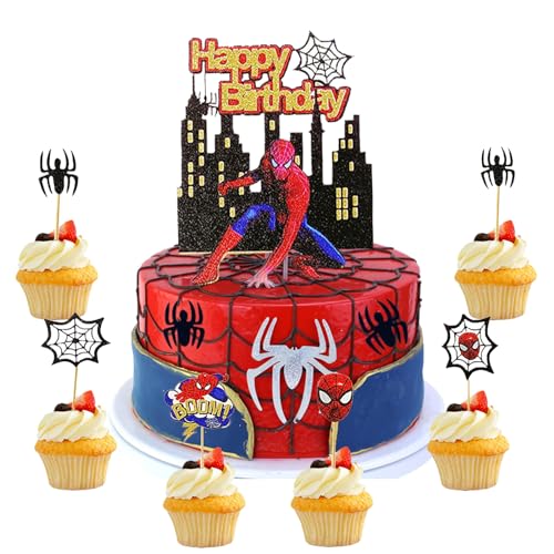 Spidermen-Kuchenaufsätze, personalisierbar, Spiderman-Geburtstagskuchenaufsätze, Dekorationen für Jungen, Kinder, Mädchen, Spinnenkuchenaufsätze für Kindergeburtstag, Partyzubehör, Kuchenaufsatz-Set von HONGP