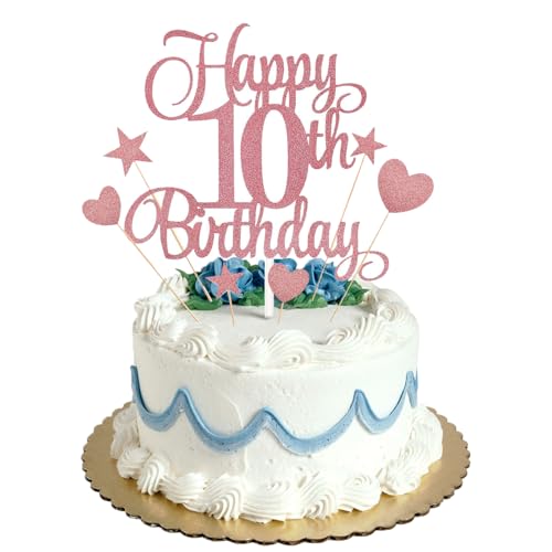Tortenaufsatz zum 10. Geburtstag, Roségold, Glitzer, personalisierbar, für Männer, Jungen, Frauen, Mädchen, Geburtstagsparty, Kuchendekorationsset mit Stern-Herz-Cupcake-Topper Tortenaufsatz zum 10. Geburtstag, Roségold, Glitzer, personalisierbar, für Männer, Jungen, Frauen, Mädchen, Geburtstagsparty, Kuchendekorationsset mit Stern-Herz-Cupcake-Topper von HONGP