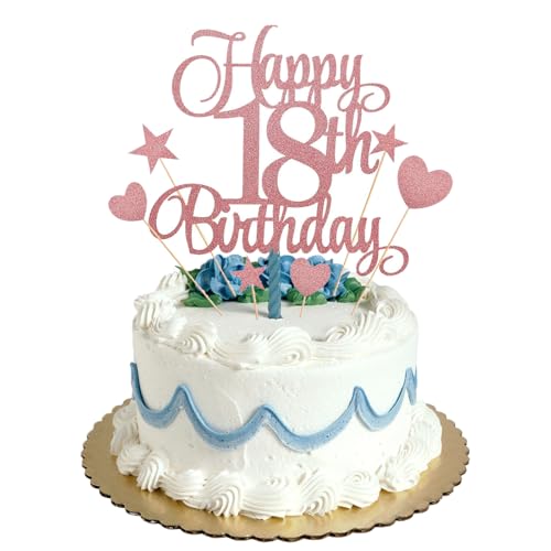 Tortenaufsatz zum 18. Geburtstag, Roségold, Glitzer, personalisierbar, für Männer, Jungen, Frauen, Mädchen, Geburtstagsparty, Kuchendekorationsset mit Stern-Herz-Cupcake-Topper Tortenaufsatz zum 18. Geburtstag, Roségold, Glitzer, personalisierbar, für Männer, Jungen, Frauen, Mädchen, Geburtstagsparty, Kuchendekorationsset mit Stern-Herz-Cupcake-Topper von HONGP