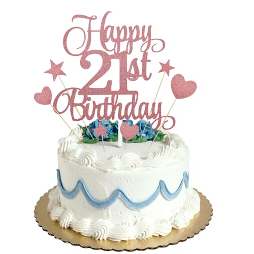 Tortenaufsatz zum 21. Geburtstag, Roségold, Glitzer, personalisierbar, für Männer, Jungen, Frauen, Mädchen, Geburtstagsparty, Kuchendekorationsset mit Stern-Herz-Cupcake-Topper Tortenaufsatz zum 21. Geburtstag, Roségold, Glitzer, personalisierbar, für Männer, Jungen, Frauen, Mädchen, Geburtstagsparty, Kuchendekorationsset mit Stern-Herz-Cupcake-Topper von HONGP