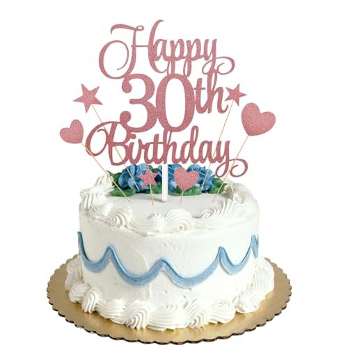 Tortenaufsatz zum 30. Geburtstag, Roségold, Glitzer, personalisierbar, für Männer, Jungen, Frauen, Mädchen, Geburtstagsparty, Kuchendekorationsset mit Stern-Herz, Cupcake-Topper Tortenaufsatz zum 30. Geburtstag, Roségold, Glitzer, personalisierbar, für Männer, Jungen, Frauen, Mädchen, Geburtstagsparty, Kuchendekorationsset mit Stern-Herz, Cupcake-Topper von HONGP