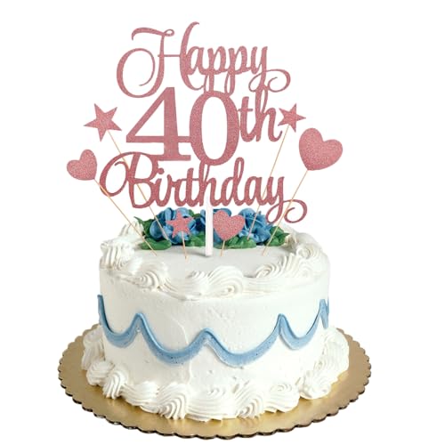Tortenaufsatz zum 40. Geburtstag, Roségold, Glitzer, personalisierbar, für Männer, Jungen, Frauen, Mädchen, Geburtstagsparty, Kuchendekorationsset mit Stern-Herz-Cupcake-Topper Tortenaufsatz zum 40. Geburtstag, Roségold, Glitzer, personalisierbar, für Männer, Jungen, Frauen, Mädchen, Geburtstagsparty, Kuchendekorationsset mit Stern-Herz-Cupcake-Topper von HONGP