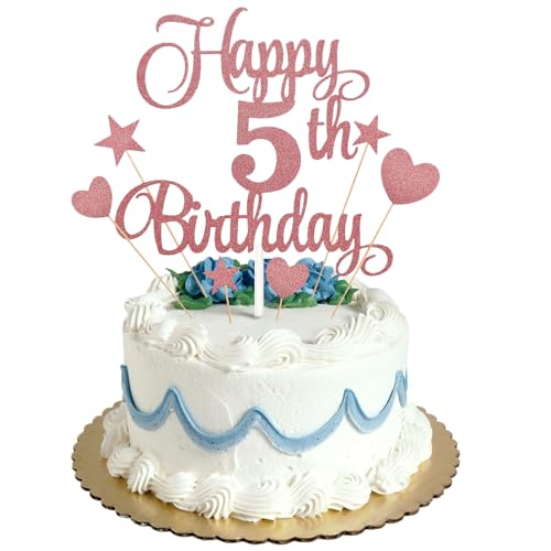 Tortenaufsatz zum 5. Geburtstag, Roségold, Glitzer, personalisierbar, für Männer, Jungen, Frauen, Mädchen, Geburtstagsparty, Kuchendekorationsset mit Stern-Herz-Cupcake-Topper Tortenaufsatz zum 5. Geburtstag, Roségold, Glitzer, personalisierbar, für Männer, Jungen, Frauen, Mädchen, Geburtstagsparty, Kuchendekorationsset mit Stern-Herz-Cupcake-Topper von HONGP