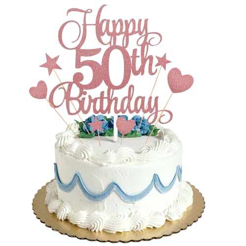 Tortenaufsatz zum 50. Geburtstag, Roségold, Glitzer, personalisierbar, für Männer, Jungen, Frauen, Mädchen, Geburtstagsparty, Kuchendekorationsset mit Stern-Herz, Cupcake-Topper Tortenaufsatz zum 50. Geburtstag, Roségold, Glitzer, personalisierbar, für Männer, Jungen, Frauen, Mädchen, Geburtstagsparty, Kuchendekorationsset mit Stern-Herz, Cupcake-Topper von HONGP