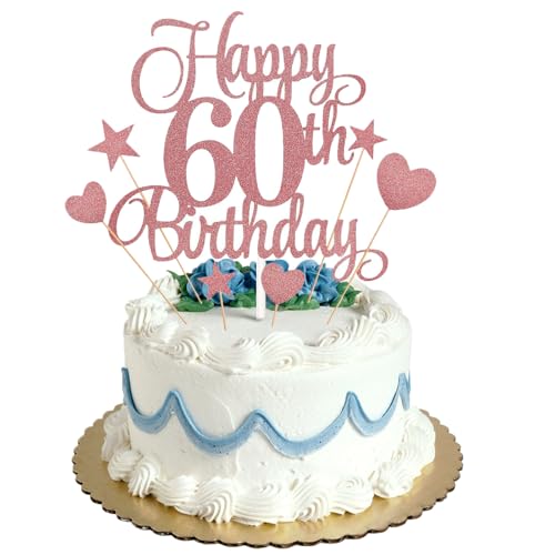 Tortenaufsatz zum 60. Geburtstag, Roségold, Glitzer, personalisierbar, für Großvater, Großmutter, Vater, Mutter, Onkel, Geburtstagsparty, Kuchendekorationsset mit Stern-Herz-Cupcake-Topper Tortenaufsatz zum 60. Geburtstag, Roségold, Glitzer, personalisierbar, für Großvater, Großmutter, Vater, Mutter, Onkel, Geburtstagsparty, Kuchendekorationsset mit Stern-Herz-Cupcake-Topper von HONGP