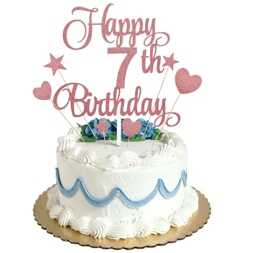 Tortenaufsatz zum 7. Geburtstag, Roségold, Glitzer, personalisierbar, für Männer, Jungen, Frauen, Mädchen, Geburtstagsparty, Kuchendekorationsset mit Stern-Herz-Cupcake-Topper Tortenaufsatz zum 7. Geburtstag, Roségold, Glitzer, personalisierbar, für Männer, Jungen, Frauen, Mädchen, Geburtstagsparty, Kuchendekorationsset mit Stern-Herz-Cupcake-Topper von HONGP