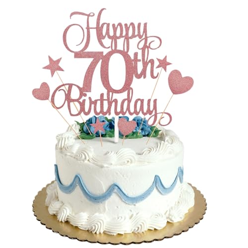 Tortenaufsatz zum 70. Geburtstag, Roségold, Glitzer, personalisierbar, für Großvater, Großmutter, Vater, Mutter, Onkel, Geburtstagsparty, Kuchendekorationsset mit Stern-Herz-Cupcake-Topper Tortenaufsatz zum 70. Geburtstag, Roségold, Glitzer, personalisierbar, für Großvater, Großmutter, Vater, Mutter, Onkel, Geburtstagsparty, Kuchendekorationsset mit Stern-Herz-Cupcake-Topper von HONGP