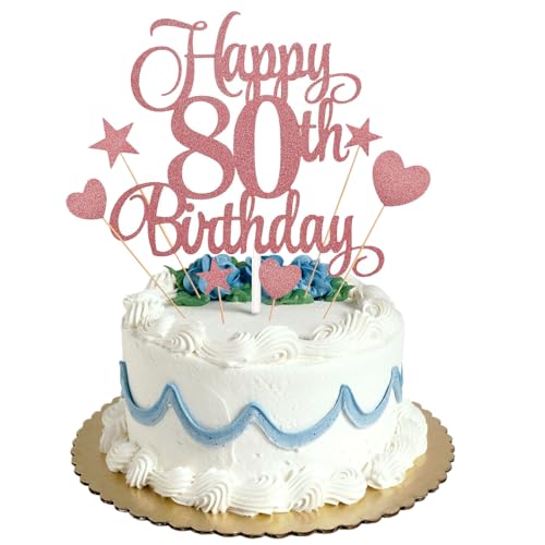 Tortenaufsatz zum 80. Geburtstag, Roségold, Glitzer, personalisierbar, für Männer, Jungen, Frauen, Mädchen, Geburtstagsparty, Kuchendekorationsset mit Stern-Herz-Cupcake-Topper Tortenaufsatz zum 80. Geburtstag, Roségold, Glitzer, personalisierbar, für Männer, Jungen, Frauen, Mädchen, Geburtstagsparty, Kuchendekorationsset mit Stern-Herz-Cupcake-Topper von HONGP