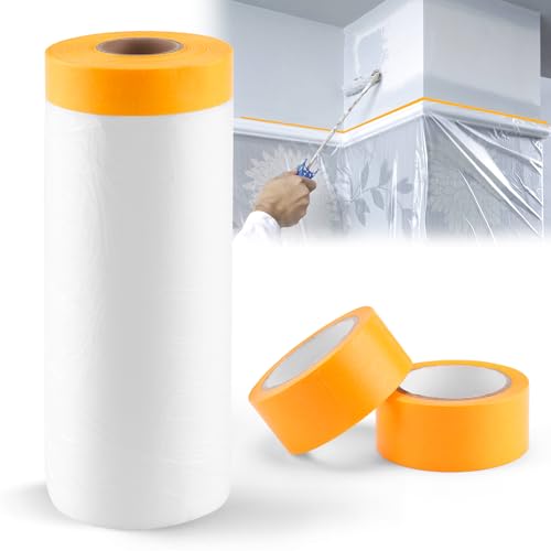 HONGTAISHENG Abdeckfolie mit Klebeband, 110cm x 25m Malerfolie Malerband, 2 Rollen 2.4cm x 10m Abklebeband Maler, Goldband Klebeband Zum Schutz von Autos Wänden Staub und Spritzschutz HONGTAISHENG Abdeckfolie mit Klebeband, 110cm x 25m Malerfolie Malerband, 2 Rollen 2.4cm x 10m Abklebeband Maler, Goldband Klebeband Zum Schutz von Autos Wänden Staub und Spritzschutz von HONGTAISHENG