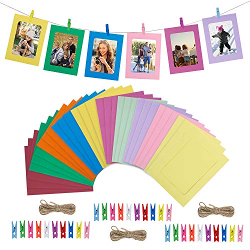 HONGXIN-SHOP Bilderrahmen aus Papier, Basteln, Album, mit Clips aus Holz und Jute, Schnur für Wand, Dekoration, 30 Stück, 10 Farben HONGXIN-SHOP Bilderrahmen aus Papier, Basteln, Album, mit Clips aus Holz und Jute, Schnur für Wand, Dekoration, 30 Stück, 10 Farben von HONGXIN-SHOP