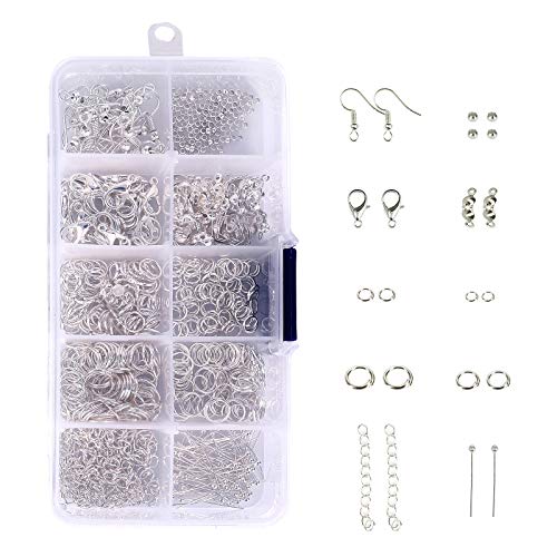 HONGXIN-SHOP Schmuckherstellung 650-tlg Schmuck Reparatur mit Jewelry Ergebnisse Kit Basteln Zubehör Accessoires Set für Ohrringe Armband Halskette DIY Anfänger, Silber von HONGXIN-SHOP