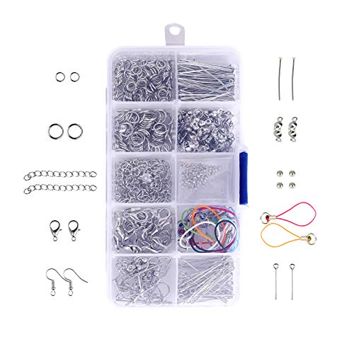 Schmuckherstellung 470-tlg Schmuck Reparatur mit Jewelry Ergebnisse Kit Basteln Zubehör Accessoires Set für Ohrringe Armband Halskette DIY Anfänger, Nickel von HONGXIN-SHOP