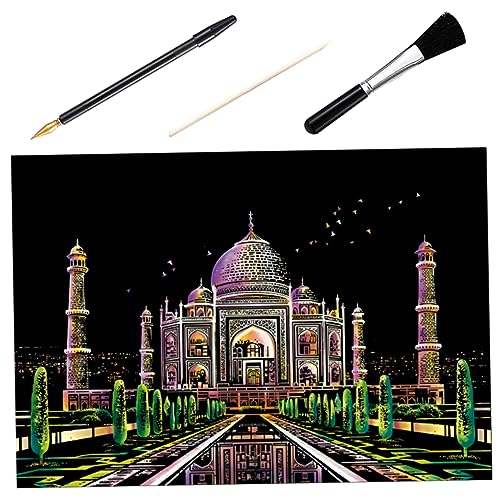 HONITANO 1 Satz Kratzmalerei kratzbilder bastelset kinderdecken stift gold schulmalfarben gold stift werkzeug Zeichenpapier kratzen Kratzpapiere für Notizen abkratzen Hölzern Black von HONITANO