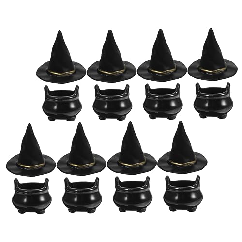 HONITANO 10 Sätze Teiliges Halloween Hexenhüte und Kessel Miniatur Hexenhut Deko Stabile Partyornamente für DIY Basteln Tisch und Raumdekoration Schwarz von HONITANO