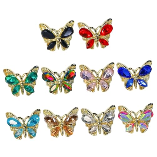 HONITANO 10 Stück Teiliges Schmetterling Nail Charms Bunte Strasssteine Nageldekoration für DIY Maniküre Einfach Anzubringen Geeignet für Natürliche und Künstliche Nägel Vielseitig für von HONITANO