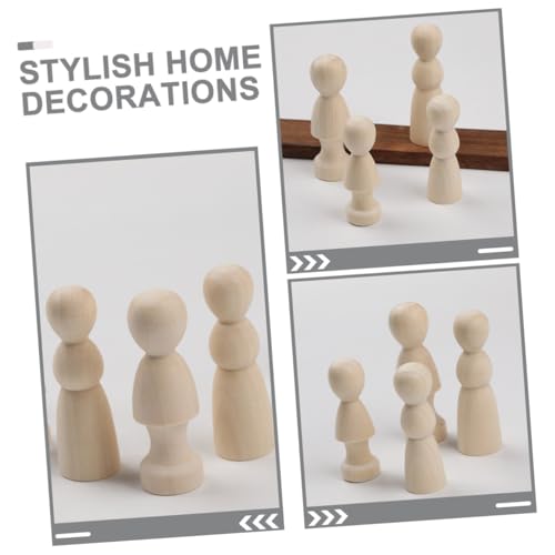 HONITANO 10 Stück Teiliges Unbemalte Holz steckpuppen Naturbelassen für DIY bemalung Basteln Kleine Holzfiguren Holzpuppen zum Kreativen Gestalten und Dekorieren von HONITANO