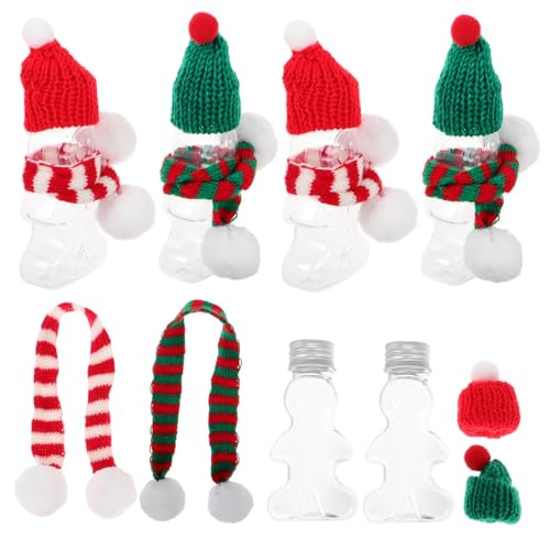 HONITANO 10 Stück Teiliges Weihnachts Lebkuchenmann Plastikflaschen mit Silbernen Aluminiumdeckeln Bunte Mützen und Schals Saft und Süßigkeitenbehälter für Kinderpartys und Festliche von HONITANO