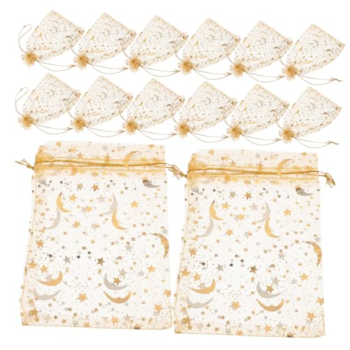 HONITANO 100 Stück Organzabeutel mit Kordelzug Goldene Stern Mond Motive Transparente Mesh Geschenktüten Schmuckbeutel für Hochzeit Süßigkeiten Kleine Geschenkverpackung von HONITANO