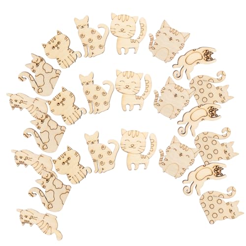 HONITANO 100Stücke Holzkatze Ausschnitte für Unbemalte DIY Holzscheiben zum Basteln Kreatives Malspielzeug für Handwerksprojekte und Bastelideen Kinderspielzeug für Kreative von HONITANO