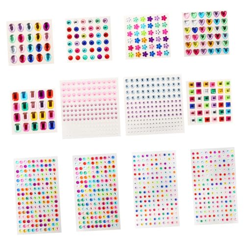 HONITANO 12 Blatt Selbstklebende Nagelstrasssteine Hautfreundliche Nail Art Dekoration Bunte Acryl Glitzer Rhinestone Aufkleber für Professionelle Maniküre und DIY Fingernägel von HONITANO