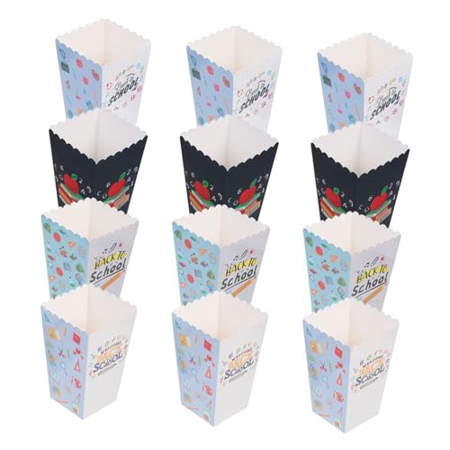 HONITANO 12 Stück Popcorn Boxen aus Papier Bunte Cartoon Motive Offene Snackbehälter für Geburtstagsfeier Schulparty Shower Vielseitige Popcorn Halter für Veranstaltungen von HONITANO