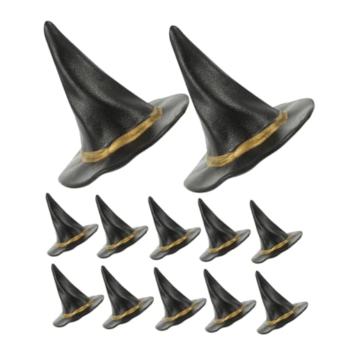 HONITANO 12 Stück Teiliges Mini Hexenhüte aus Kleine Halloween Deko für Weinflaschen DIY Bastelaccessoires Winzige Hexenhüte für Puppenstuben und Partydekoration Schwarzes Hexenhut von HONITANO