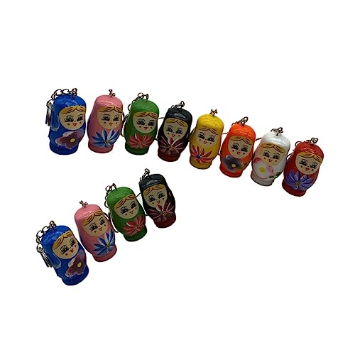 HONITANO 12Stücke Teiliges Bunter Holz Puppen Schlüsselanhänger Handgemalt zur Schlüsseldekoration Perfektes für Weihnachten und Freunde Leicht und Tragbar von HONITANO