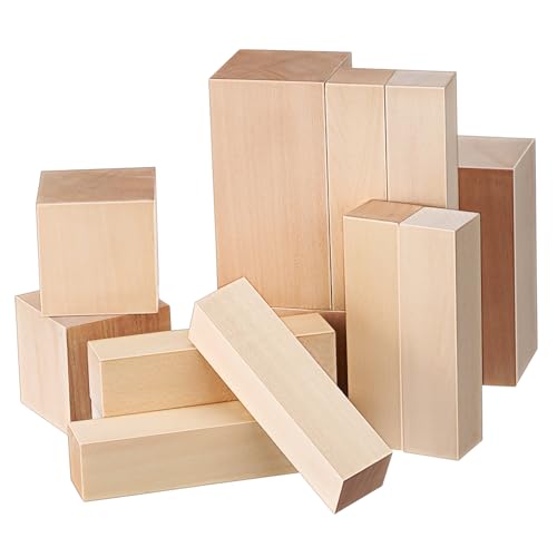 HONITANO 13 Stück Teiliges Basswood Schnitzblock aus Unbehandeltem Lindenholz Weich zum Schnitzen und Basteln Glatte Holzblöcke für DIY Kunsthandwerk und Holzschnitzerei Tragbar für von HONITANO