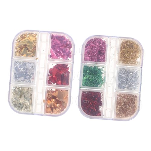 HONITANO 2 Boxen Bunte Nagelfolien Goldfolie Nagelkunst Holographische Nagelsequins Glitzerflocken DIY Nageldekoration Boxen Vielseitig Schnell Anzuwenden für Nägel Fußnägel und von HONITANO