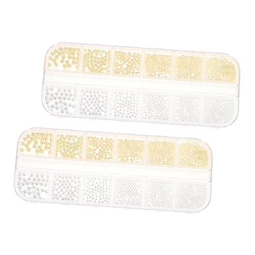 HONITANO 2 Boxen Fächer Metalldeko Perlen Gold Silber Nail Art Beads Caviar Steel Balls Mix DIY Maniküre Schmuck Basteln Nagelzubehör von HONITANO