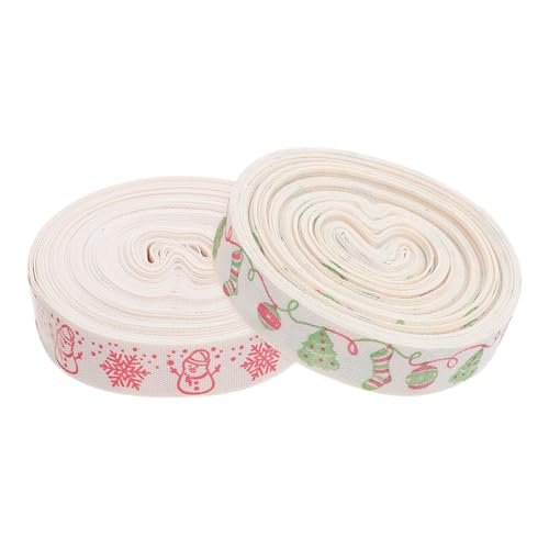 HONITANO 2 Stück Baumwoll Weihnachtsband mit Schneeflocken Weihnachtsbaum-motiven Weiches Langlebiges Geschenkband für Geschenkverpackung Weihnachtsstrümpfe DIY Kränze und Festliche von HONITANO