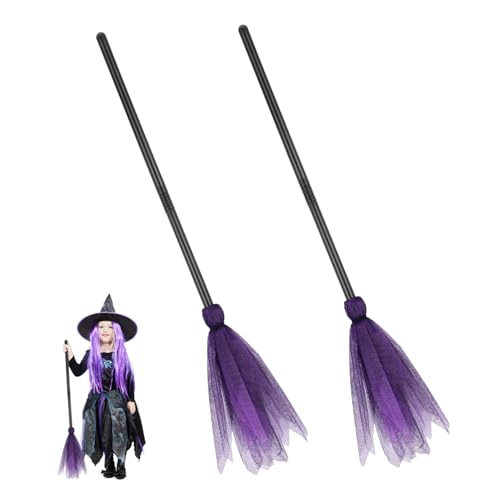 HONITANO 2 Stück Teiliges Hexenbesen Halloween Kostüm Requisiten Netzstoff Besen für Erwachsene Dekorative Cosplay Party Deko Verstellbar und Langlebig für Fasching Masquerade von HONITANO