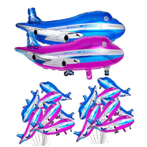 HONITANO 20 Stück Teiliges Flugzeug Folienballon Leichte Aufblasbare Partydekoration für Kindergeburtstag mit Blauen und Rosafarbenen Ballons Einfach mit Luft oder Helium zu Befüllen von HONITANO