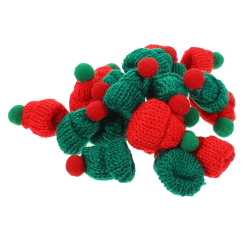 HONITANO 20 Stück Teiliges Miniatur Weihnachtsmützen aus Strick Klassische Rote und Grüne Farben Vielseitige Weihnachtsdeko für Flaschen DIY Bastelzubehör Festliche Partydekoration von HONITANO