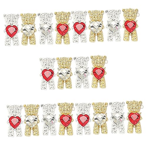 HONITANO 20 Stück Teiliges Nagelornament mit Flachen Nail Flatbacks Funkelnden Herz Strasssteinen und Süßen Bär Motiven Langlebige Nail Bear Decor für Trendige Maniküre und Kreative von HONITANO