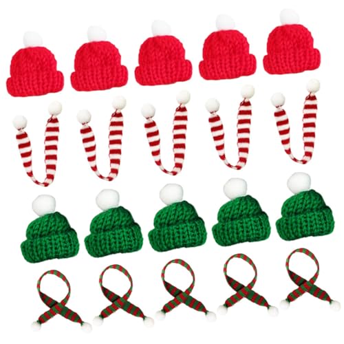 HONITANO 20 Teiliges Wollmützen Schal Set Gestrickt Mini Weihnachtsmützen Zum Basteln Kleine Weihnachtsparty Kleine Schals Zum Basteln Garn von HONITANO
