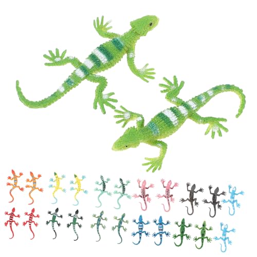 HONITANO 24 Stück Teiliges Dehnbarer Klebe eidechsen aus Robustem PVC Realistische Reptilienmodelle als Mitgebsel für Kindergeburtstag und Partytüten Langlebiges Sensorikspielzeug für von HONITANO