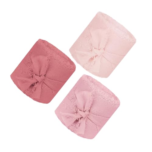 HONITANO 3 Rollen Fransiges Chiffonband Breit pro Rosé Hochzeitseinladung Schleifenband Organza Blütendekor DIY Geschenkverpackung Brautstrauß Dekoband von HONITANO