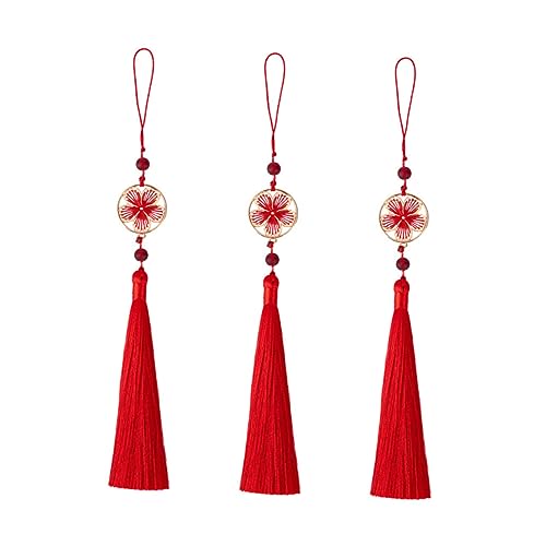 HONITANO 3 Stück Blumen Quasten Anhänger Chinesischer Quasten Lesezeichen für DIY Deko Handgefertigt für Hanfu Neujahrsfest und Türdekoration von HONITANO