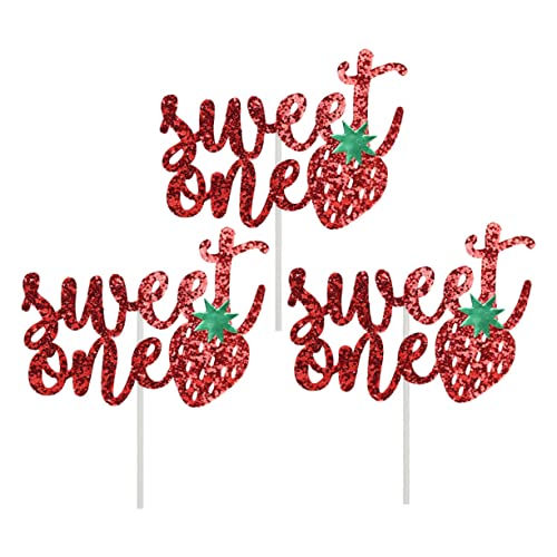 HONITANO 3 Stück Kucheneinsatz Kuchendekoration Zum Ersten Geburtstag Praktische Desserteinlagen Dessert-cupcake-topper Obst Hochzeitsdeko Fruchtstäbchen Rot -glitzerpuder von HONITANO