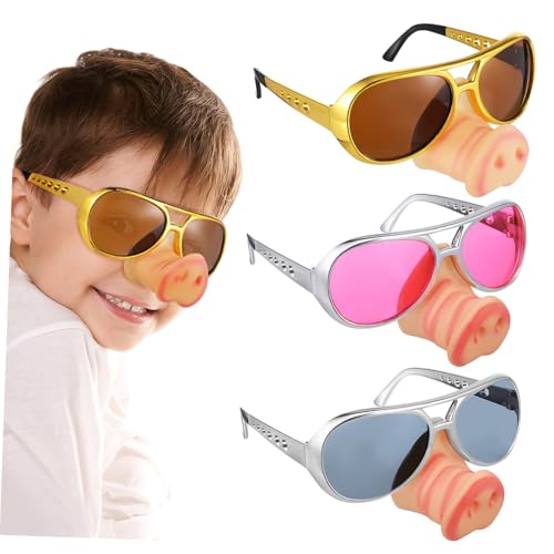 HONITANO 3 Stück Teiliges Lustige Brillen mit Schweinenase Gold Silber Originelle Partybrillen für Halloween Karneval Cosplay Fotobox und Gruppenspaß von HONITANO