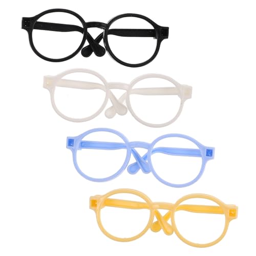 HONITANO 4 Stück Spielzeugzubehör Puppe verkleiden Zubehör Kinderbrille Puppenbrillengestell Miniatur-Dinge Party-Brillengestell winzige Brille Puppenbrille Requisite Plastik von HONITANO