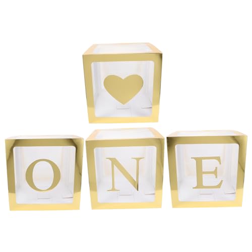 HONITANO 4 Stück Teiliges Dekoratives Ballonbox mit One Buchstaben und Herz in Gold Transparente Geburtstagsboxen für Fotorequisiten und Babyparty Einfach Aufzubauen Wiederverwendbar und von HONITANO